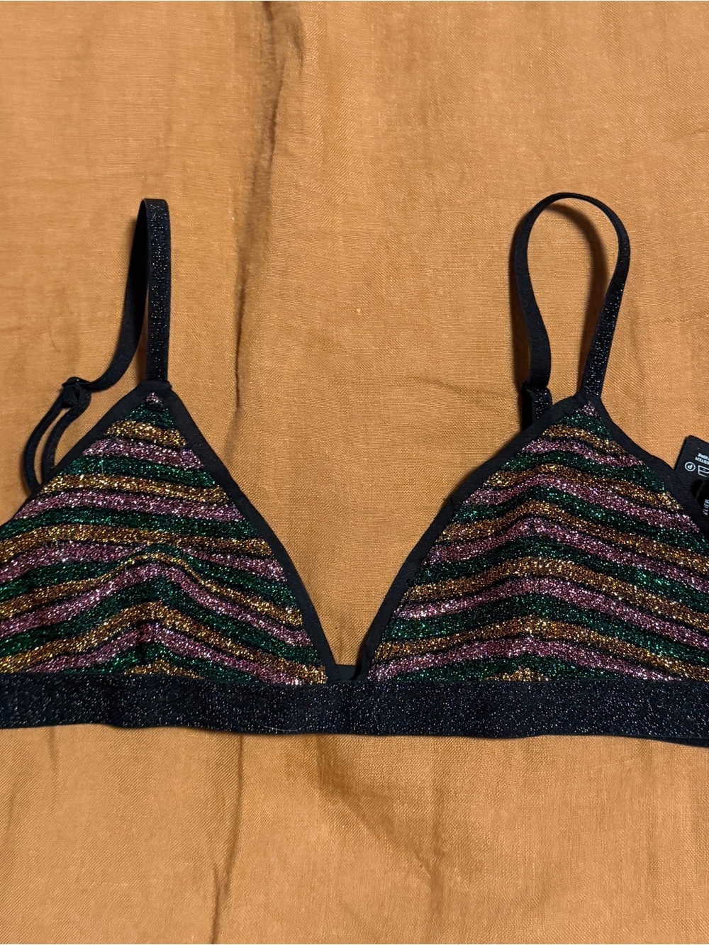 & Other Stories Glitter Stripe Triangle Bralette Bra 34A